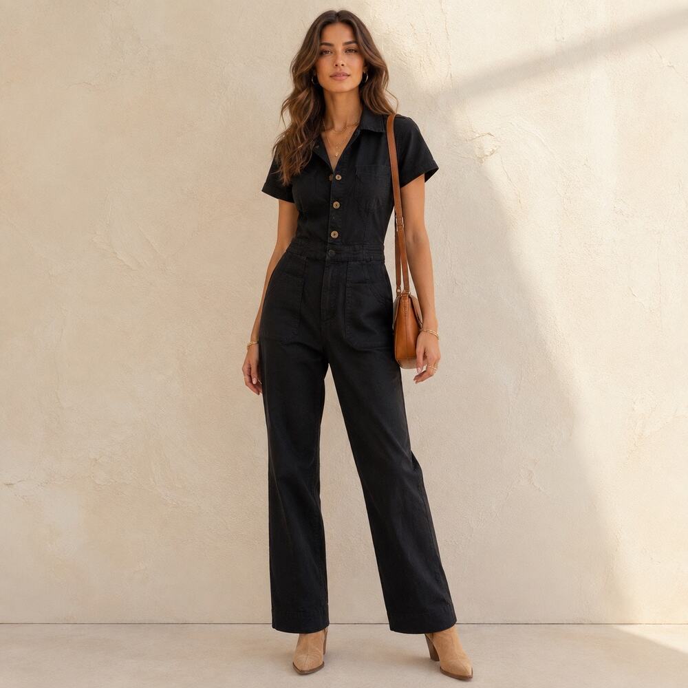Utility Chic Boho Luxe Show Me Your Mumu Emery Pitch Black Jumpsuit XS $188